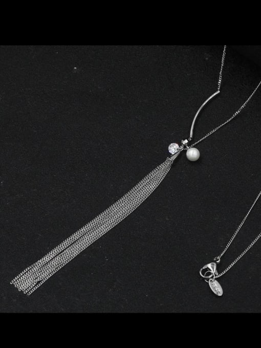 Lin Liang Brass Cubic Zirconia White Tassel Minimalist Long Strand Necklace