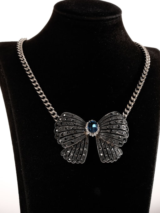 Lin Liang Alloy Glass Stone Blue Butterfly Trend Long Strand Necklace 1