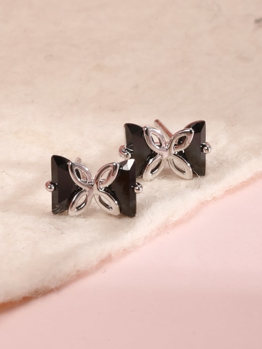 Lin Liang Brass Cubic Zirconia Black Bowknot Minimalist Stud Earring 1