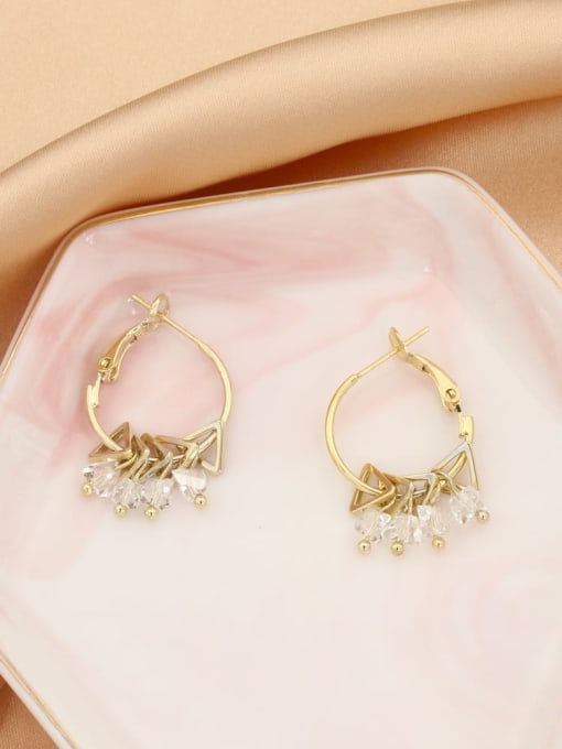 Gold Brass Cubic Zirconia White Round Classic Hoop Earring