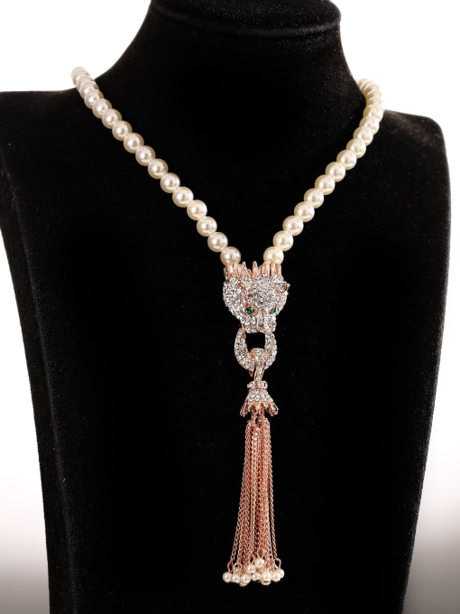 Lin Liang Alloy Imitation Pearl Animal Trend Long Strand Necklace 1