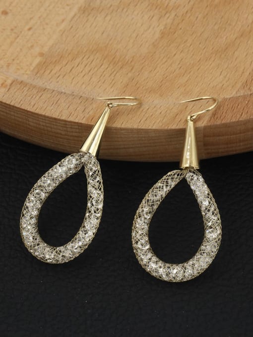 Lin Liang Brass Crystal White Geometric Minimalist Drop Earring 1