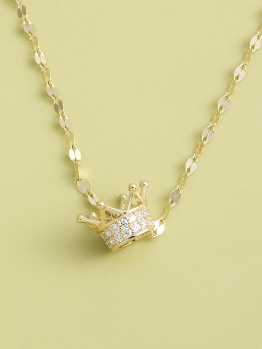 Gold 925 Sterling Silver Cubic Zirconia White Crown Minimalist Long Strand Necklace