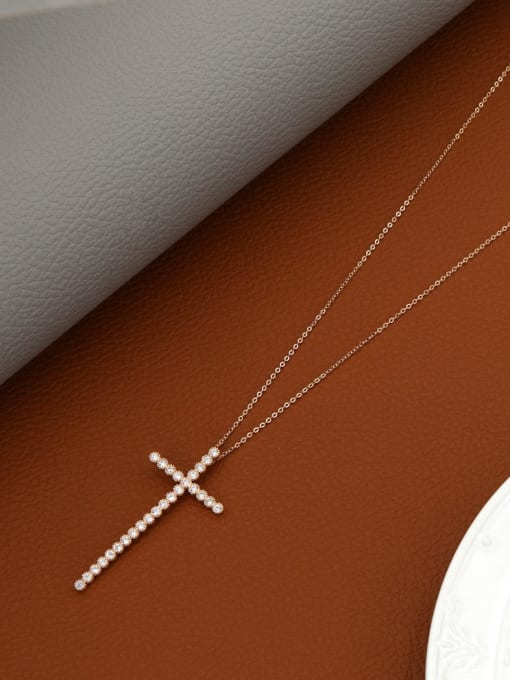 Gold Brass Rhinestone White Cross Minimalist Long Strand Necklace