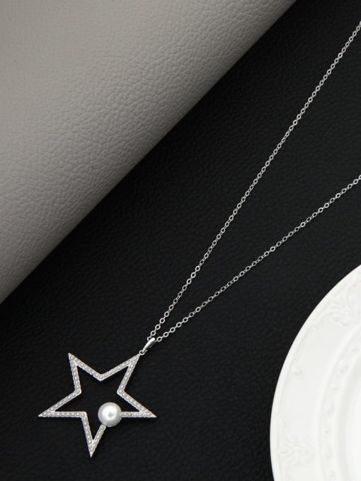 Lin Liang Brass Rhinestone White Star Minimalist Long Strand Necklace 2