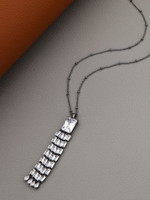 Gun black Brass Cubic Zirconia White Tassel Minimalist Long Strand Necklace