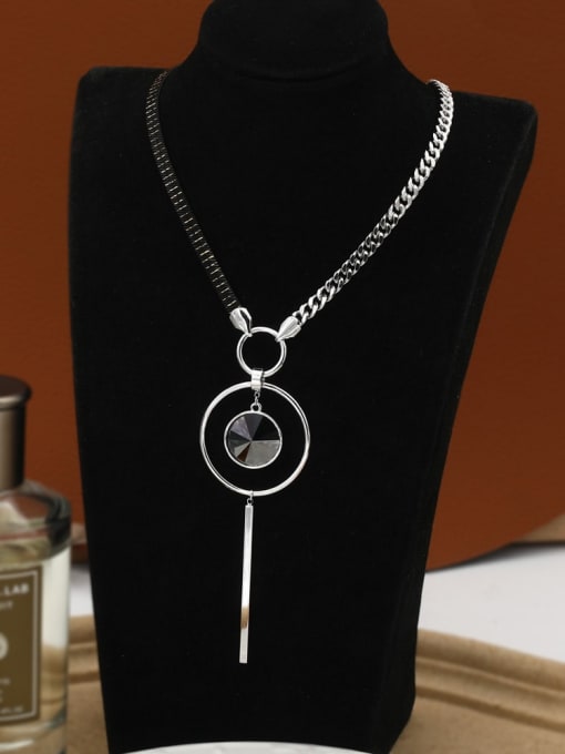Lin Liang Brass Cubic Zirconia Black Geometric Minimalist Long Strand Necklace