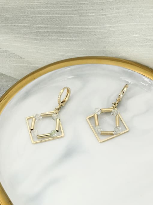Lin Liang Brass Crystal White Geometric Classic Drop Earring 0