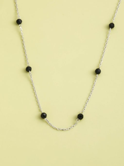 ANI VINNIE 925 Sterling Silver Crystal Black Minimalist Long Strand Necklace 1