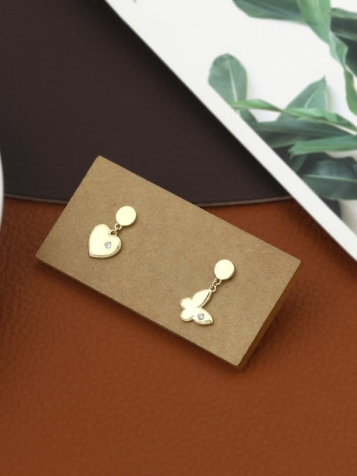 Gold Brass Rhinestone White Geometric Minimalist Stud Earring