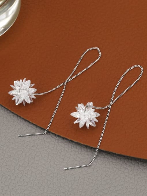Lin Liang Brass Cubic Zirconia White Flower Minimalist Threader Earring 0