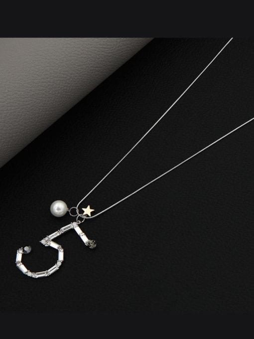 Lin Liang Brass Cubic Zirconia White Number Minimalist Long Strand Necklace