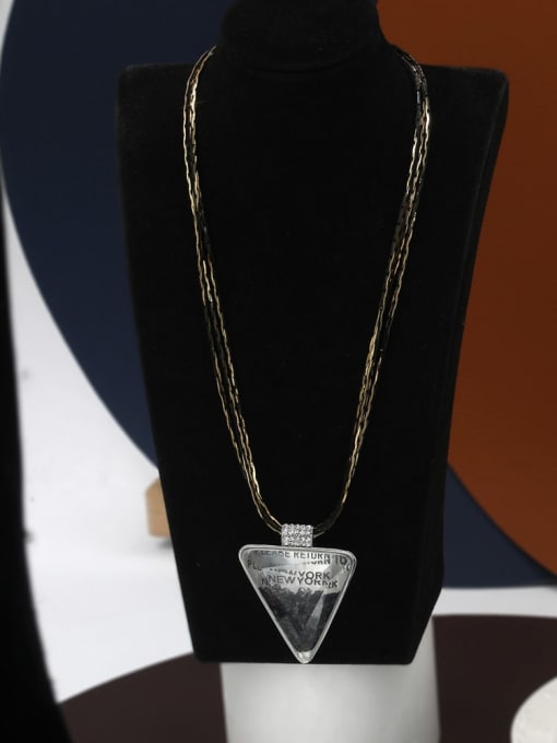 White Brass Cubic Zirconia Black Triangle Minimalist Cuban Necklace