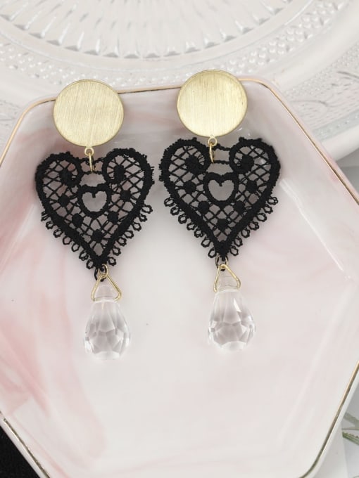Golden black heart Brass Crystal White Plastic Heart Minimalist Drop Earring