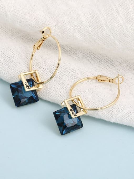 Lin Liang Brass Cubic Zirconia Blue Geometric Minimalist Drop Earring 1