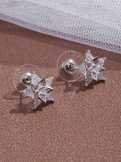 Lin Liang Brass  Cubic Zirconia simple five pointed star Earrings 0