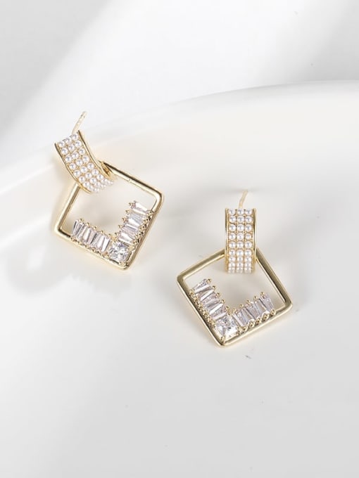 Lin Liang Brass Cubic Zirconia Square Luxury Drop Earring 0