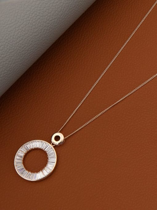 Rose Brass Rhinestone White Round Minimalist Long Strand Necklace