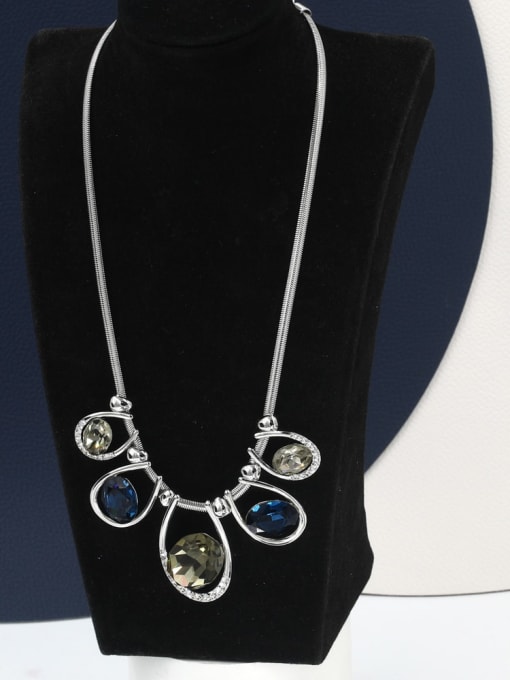Lin Liang Brass Rhinestone Blue Geometric Minimalist Long Strand Necklace