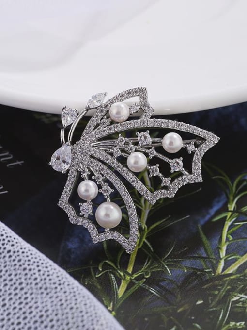 White Brooch Cubic Zirconia Statement Hollow Butterfly  Brooch