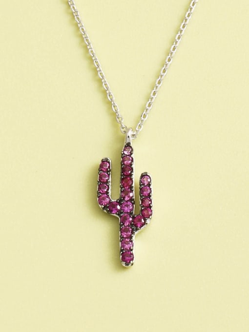 White 925 Sterling Silver Cubic Zirconia Purple Cactus Minimalist Long Strand Necklace