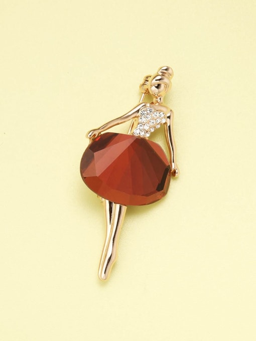 Lin Liang Brass Glass Stone Red Minimalist Pins & Brooches