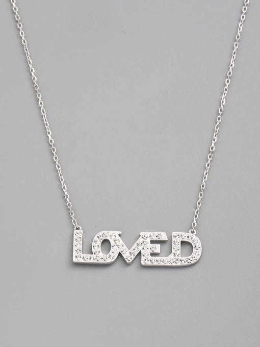White 925 Sterling Silver Cubic Zirconia White Letter Minimalist Necklace