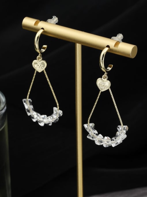 Lin Liang Brass Crystal White Geometric Minimalist Drop Earring 0