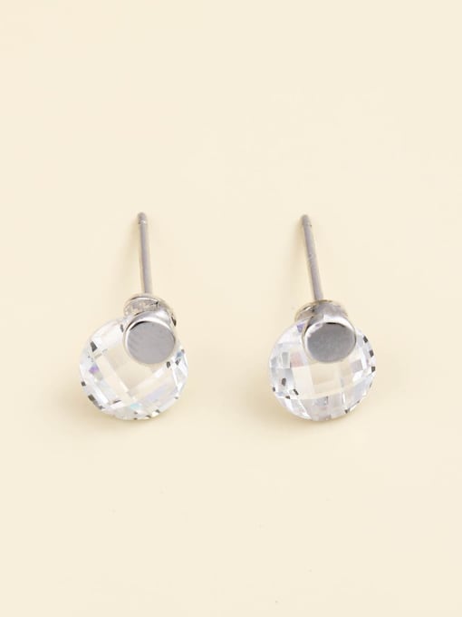 White 925 Sterling Silver Crystal White Round Minimalist Stud Earring