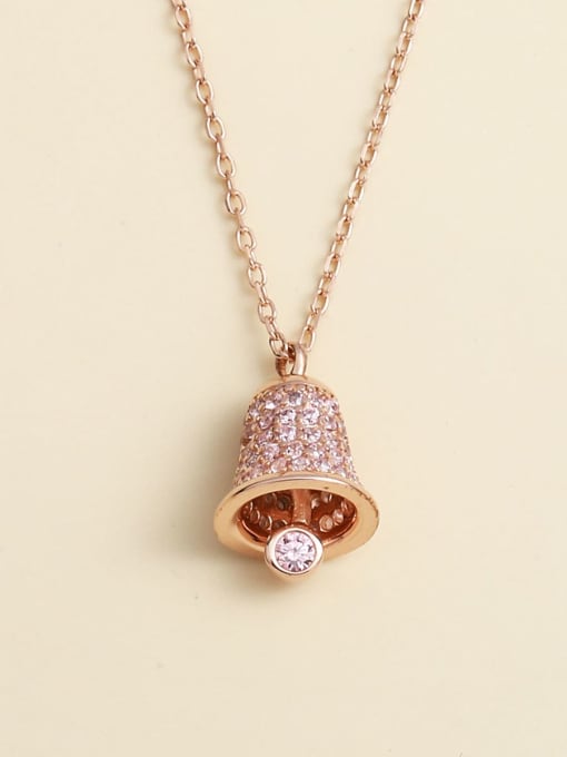 rose gold 925 Sterling Silver Cubic Zirconia White Bell Minimalist Necklace