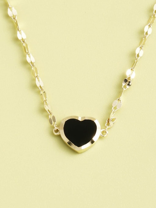 Gold 925 Sterling Silver Acrylic Heart Minimalist Long Strand Necklace