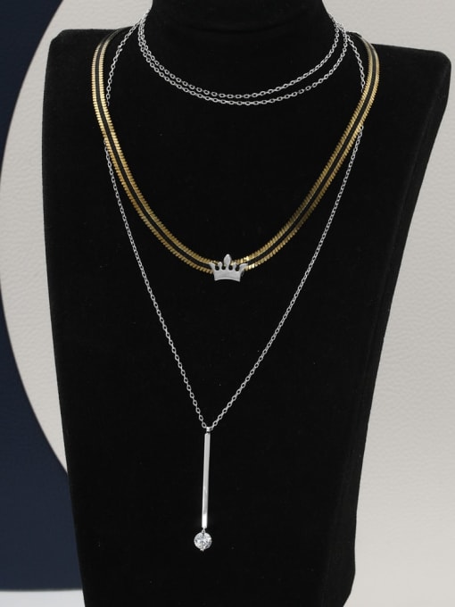 Lin Liang Brass Cubic Zirconia White Crown Minimalist Multi Strand Necklace