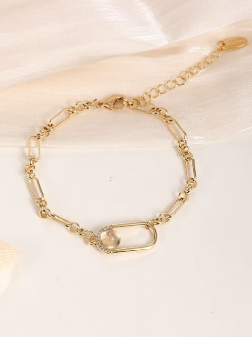 Gold Brass Glass Stone White Irregular Minimalist Adjustable Bracelet