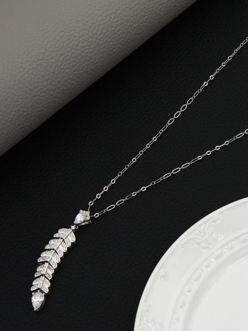 Lin Liang Brass Cubic Zirconia White Leaf Minimalist Long Strand Necklace 2