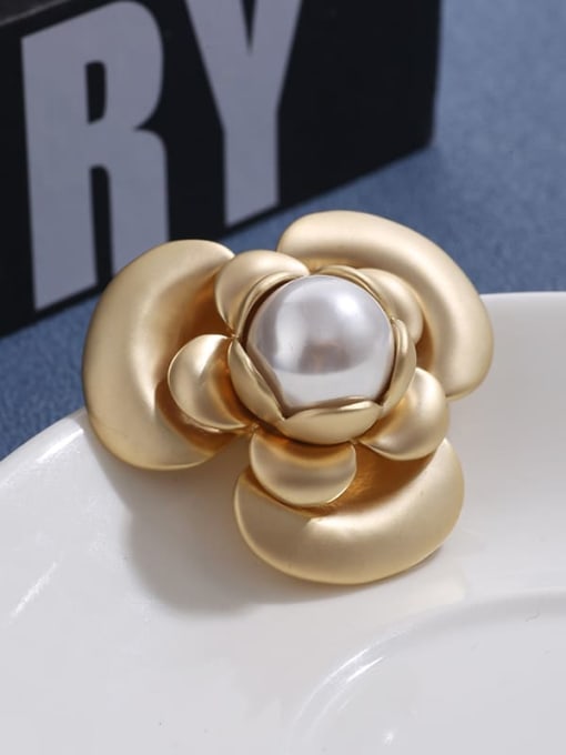 Gold Brass Imitation Pearl 	Trend  Enamel Flower Brooch
