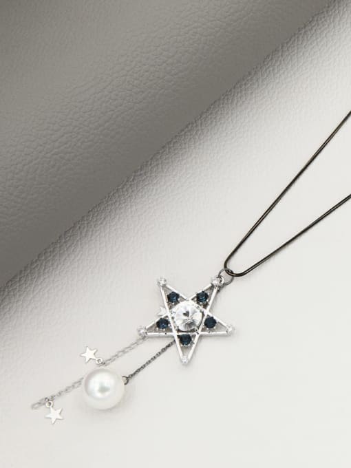 Lin Liang Brass Imitation Pearl White Star Minimalist Long Strand Necklace 0
