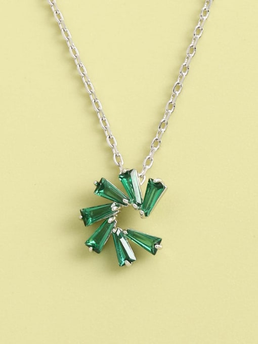 ANI VINNIE 925 Sterling Silver Cubic Zirconia Green Geometric Minimalist Long Strand Necklace 1