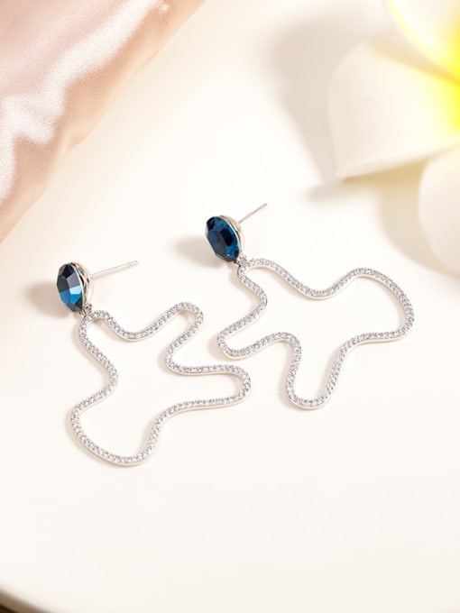 Lin Liang Brass Cubic Zirconia Blue Irregular Minimalist Drop Earring 0