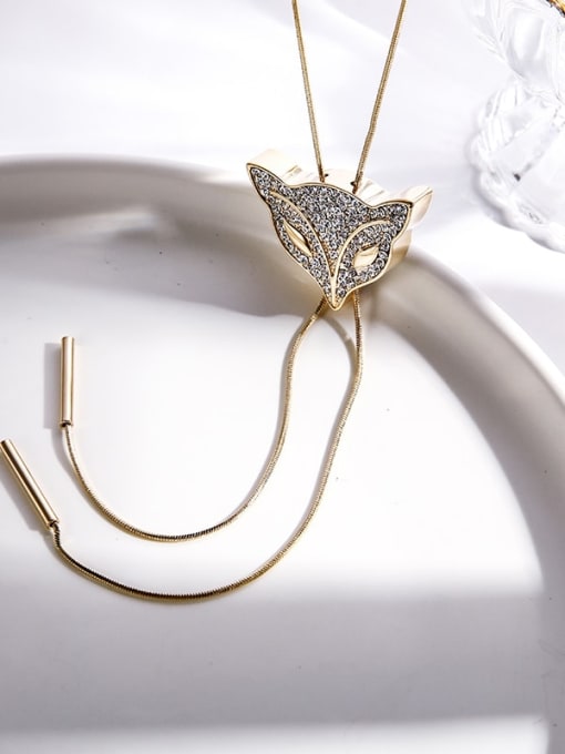 Gold Brass Rhinestone White Acrylic Fox Minimalist Long Strand Necklace