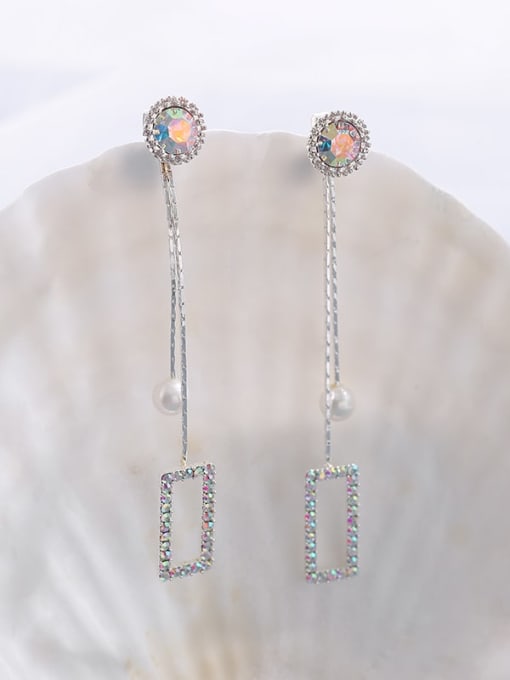 Lin Liang Brass hollow square AB color Gladd Stone Earrings 3
