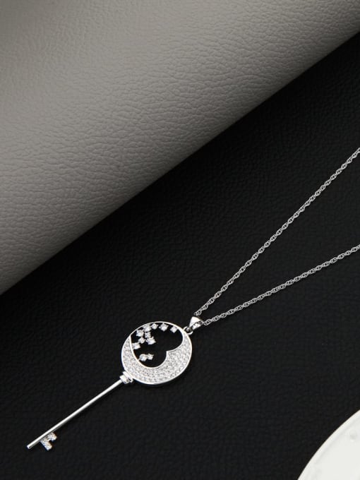 Lin Liang Brass Cubic Zirconia White Key Minimalist Long Strand Necklace 1