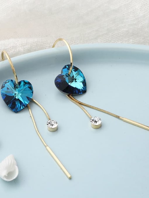 Gold Brass Cubic Zirconia Blue Heart Minimalist Drop Earring
