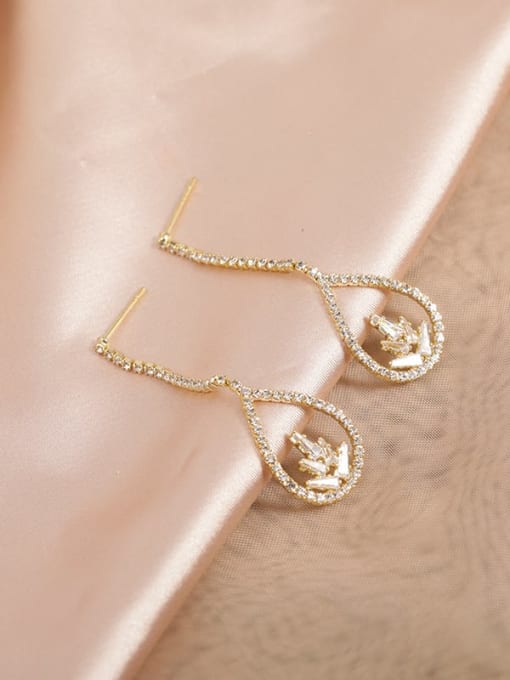 Gold Brass Cubic Zirconia White Water Drop Minimalist Drop Earring
