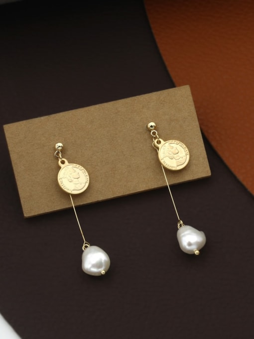Lin Liang Brass Imitation Pearl White Geometric Minimalist Drop Earring 0