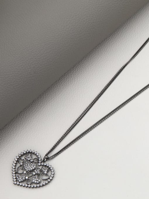 Black Brass Cubic Zirconia White Heart Minimalist Long Strand Necklace
