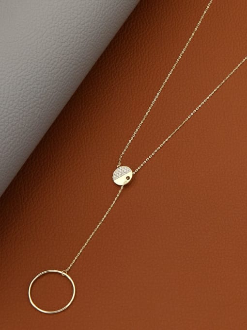 Gold Brass Rhinestone White Round Minimalist Long Strand Necklace