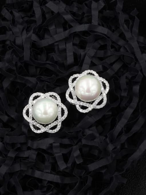 Lin Liang Brass Imitation Pearl White Geometric Minimalist Stud Earring 0