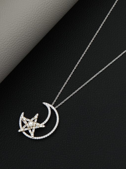Lin Liang Brass Rhinestone White Moon Minimalist Long Strand Necklace 0