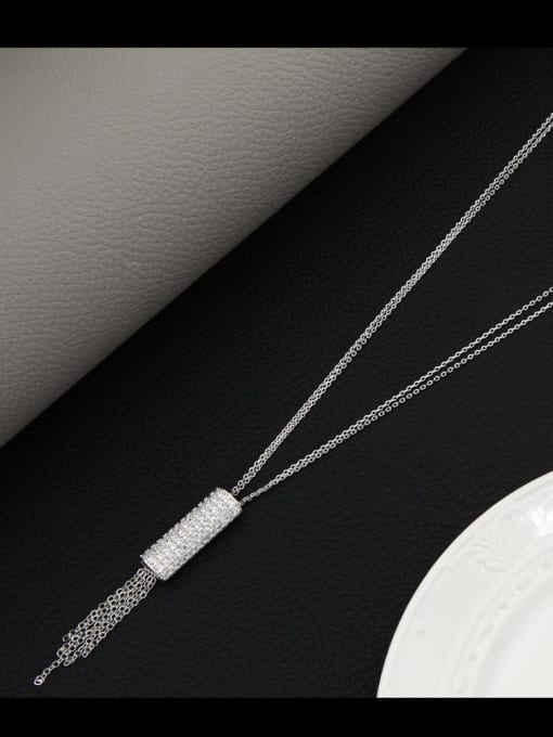 Lin Liang Brass Cubic Zirconia White Tassel Minimalist Long Strand Necklace