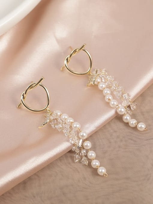 Gold Brass Crystal Clear Tassel Dainty Drop Earring